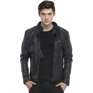 Leather Retail Mens Solid Biker Jacket