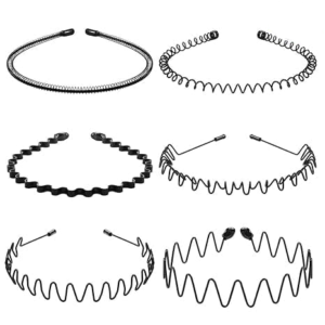 Metal Hair Band for Men - 6 Pieces Metal Headband Wavy Hairband Spring Hair Hoop for Women Sports Fashion Hair Bands Unisex Black Elastic Headbands Non Slip Simple.